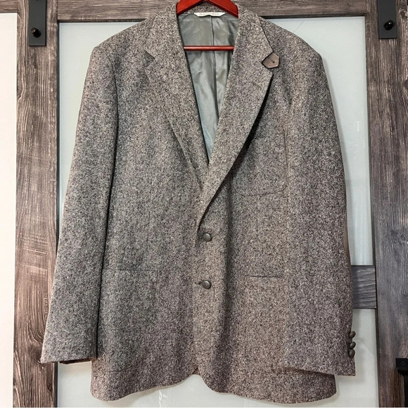 Vintage Stafford Men’s 42L Brown Tweed Sports Coat 100% Virgin Wool Elbow Patch - Picture 8 of 15